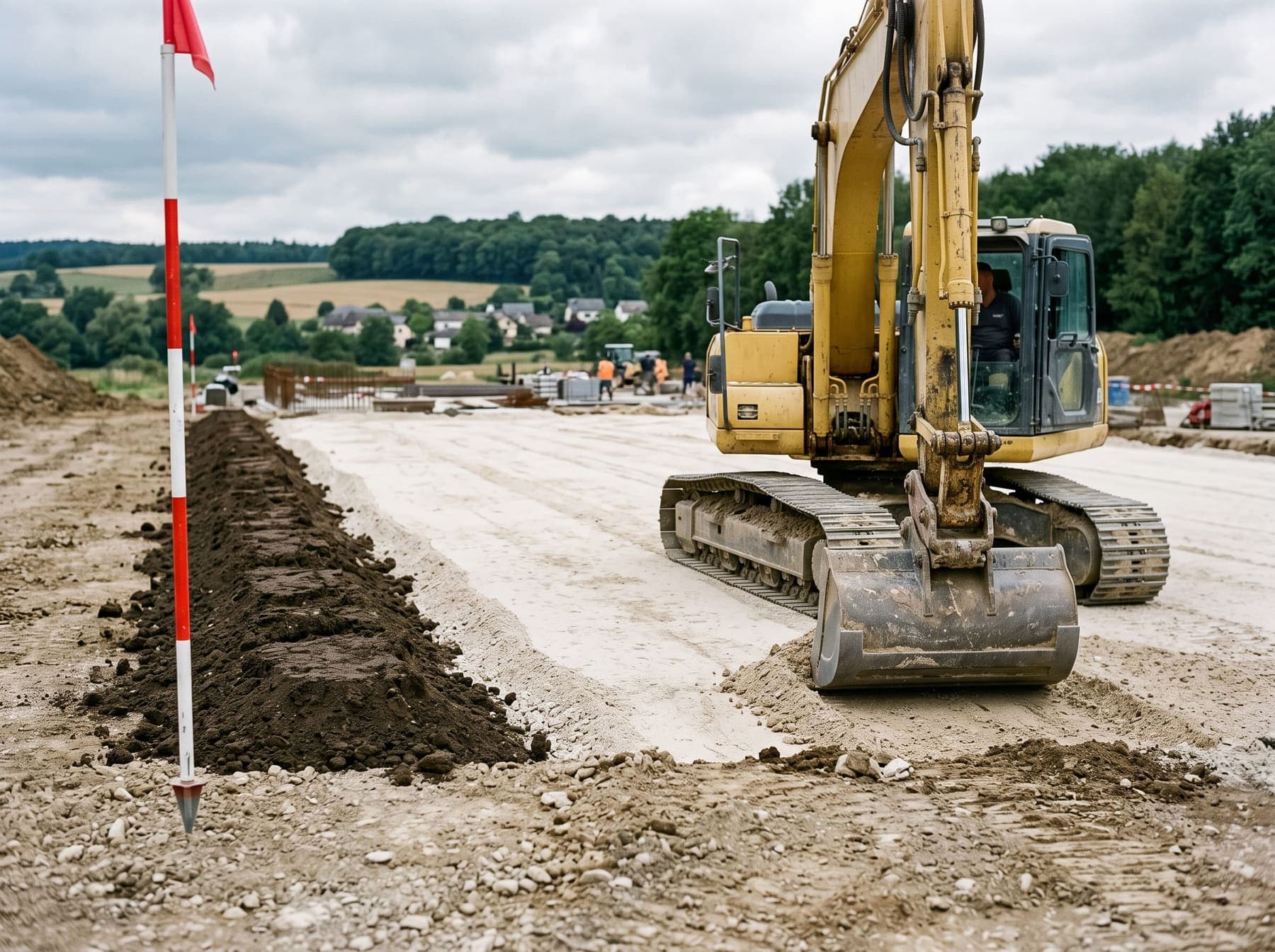 Pelle sur chenilles réglant une plateforme de terrassement au guidage 3D sur un chantier au Luxembourg